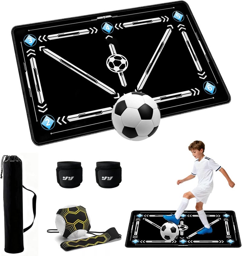 Hombees Soccer Training Equipment, Soccer Training Mat 35 X 24IN, Football Footstep Training Mat for Footwork and Ball Mastery with Storage Bag & Return Net, Idea for for Kids, Adults, Coaches - Image 1